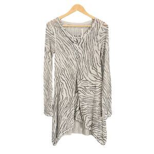 Rebecca Taylor Zebra Stripe Asymmetrical Hem Lightweight Knit Tunic Dress Size M